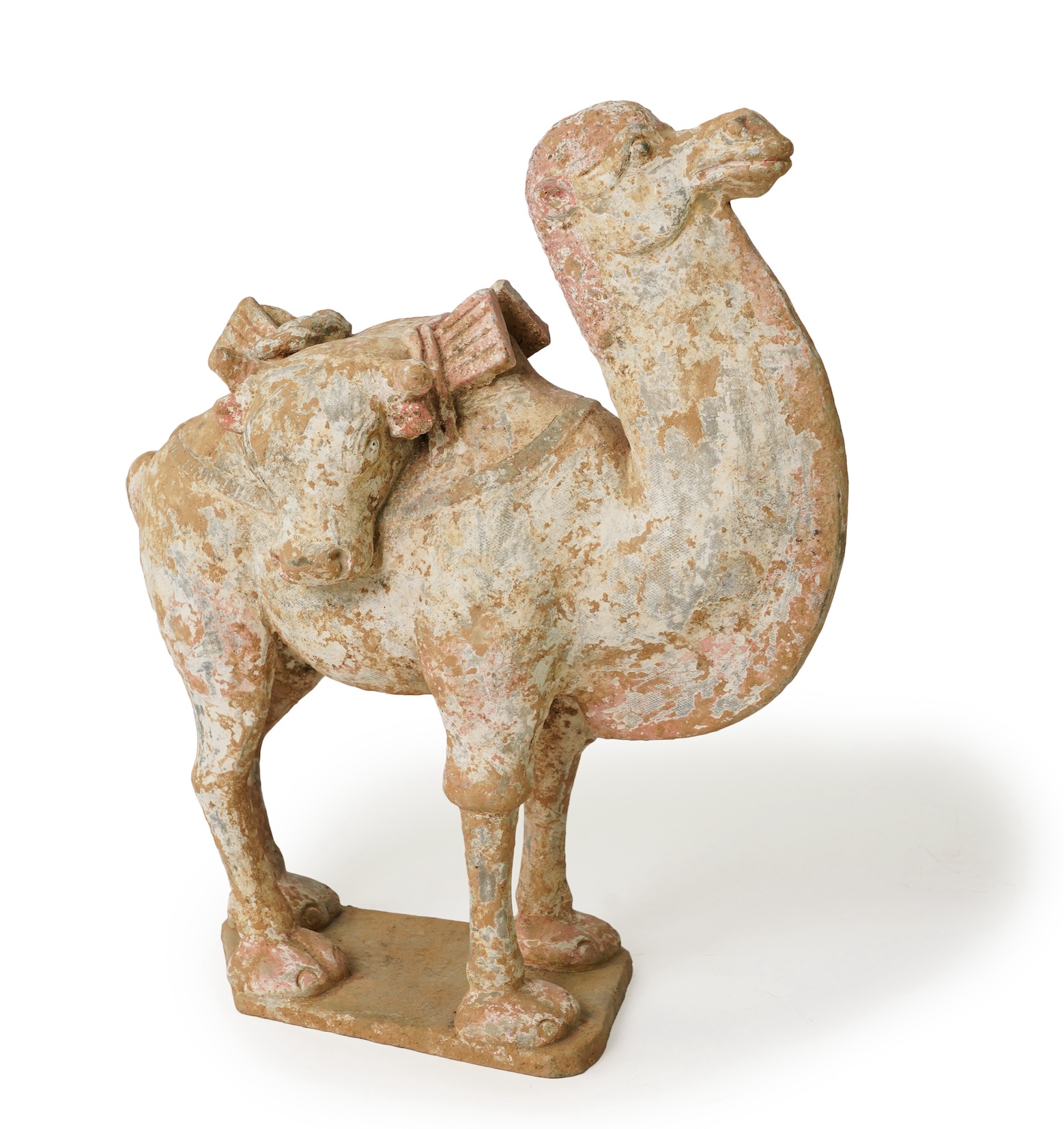 A Chinese pottery tomb figure of a Bactrian camel, Tang dynasty or later